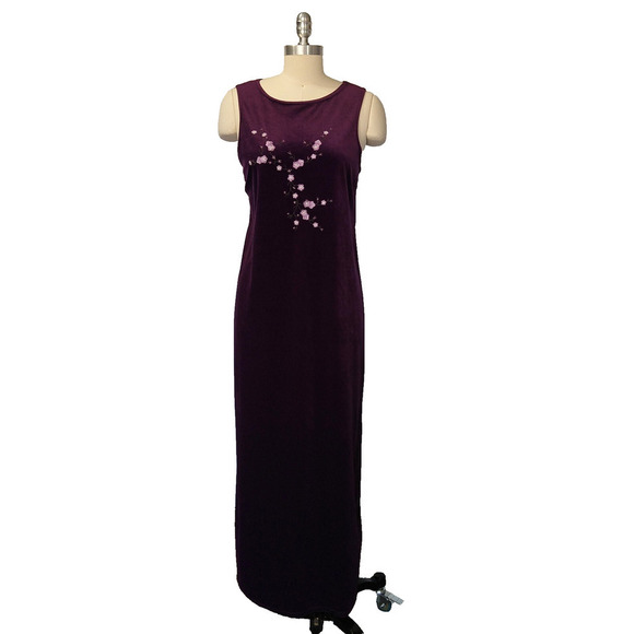 Vintage Y2K Prom Dress Size L Jalate Purple Floral Embroidered Maxi Velvet Prom - Picture 2 of 10